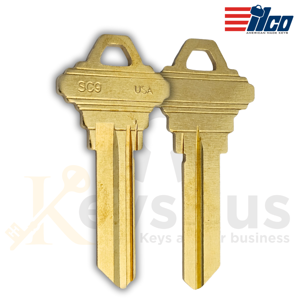 ILCO SC9 BR / A1145E Key Blanks – 6-Pin – Brass – E Section – 50 Pack – Uncut for Schlage Locks (Taylor Line)