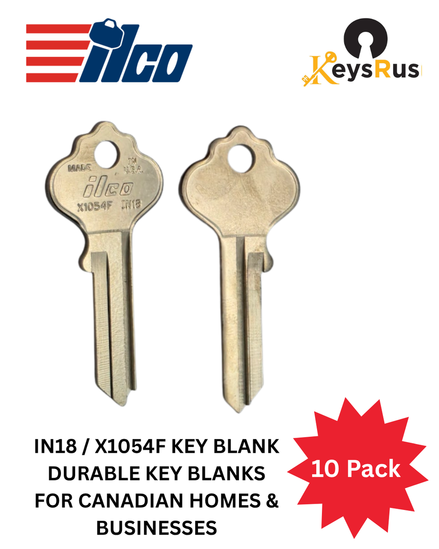 IN18 / X1054F Key Blank, 10 pack ILCO, Durable Key Blanks for Canadian Homes & Businesses