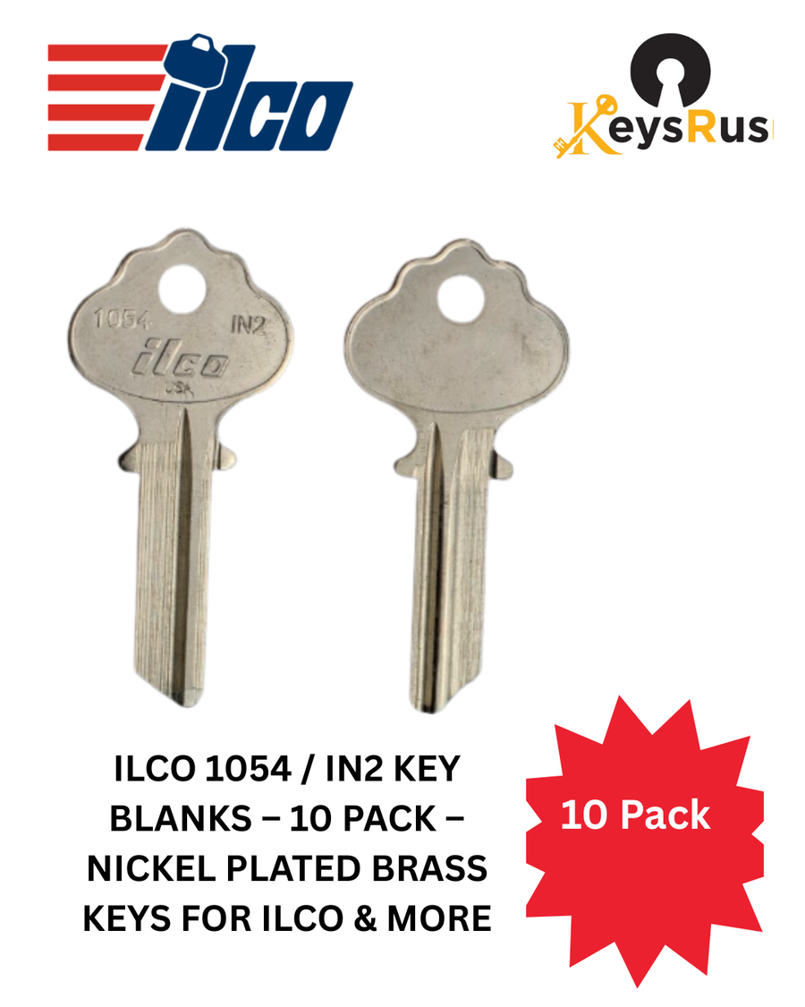 ILCO 1054 / IN2 Key Blanks, 10 Pack, Nickel Plated Brass Keys for Ilco & More