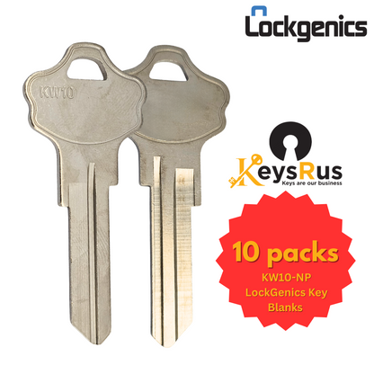KW10-NP LockGenics Key Blanks, 10 / 50 Pack, Precision-Cut, Durable Brass, Compatible with Kwikset Locks