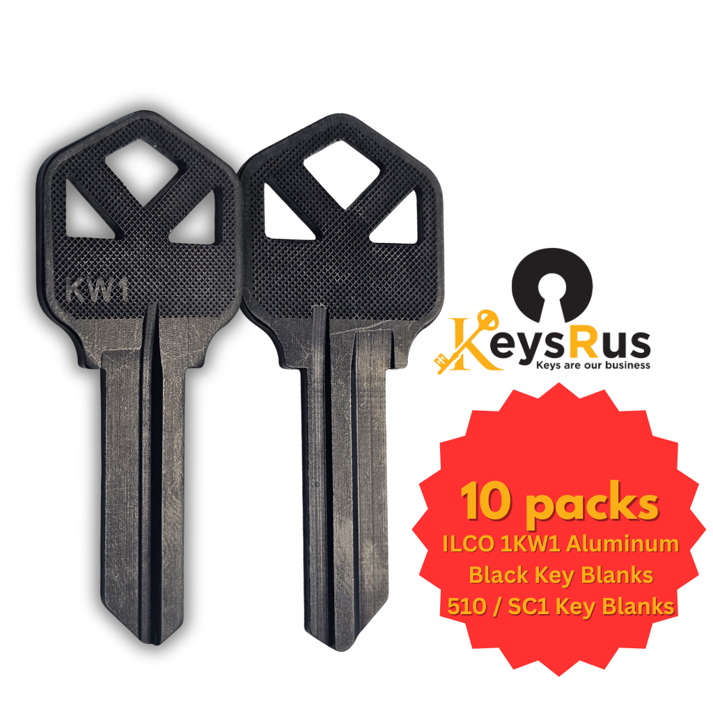 KW1 Aluminum Black Key Blanks – 10/Pack | Durable & Lightweight
