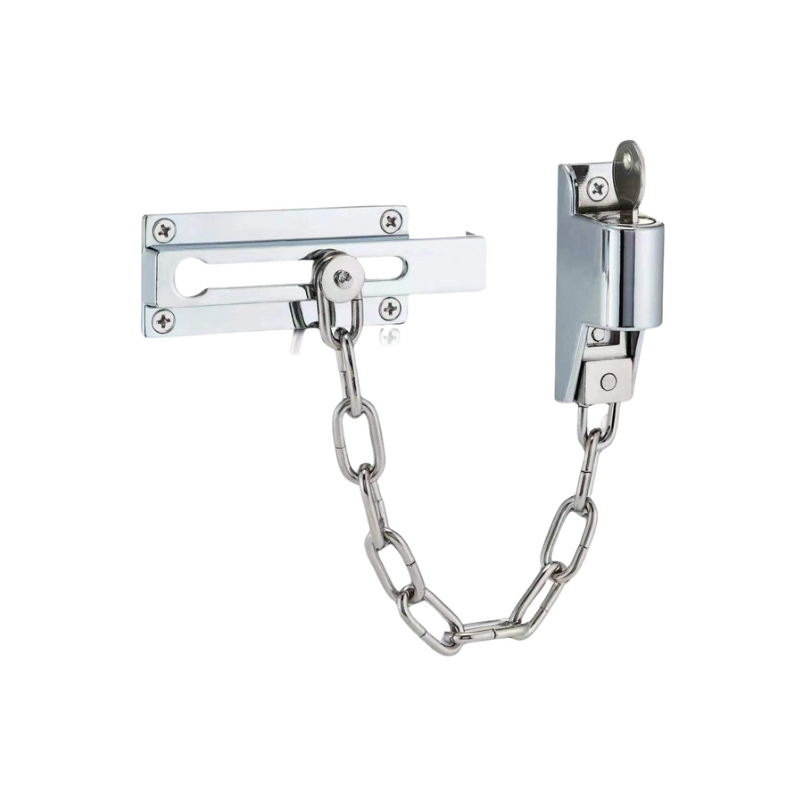 Keyed chain door latch guard