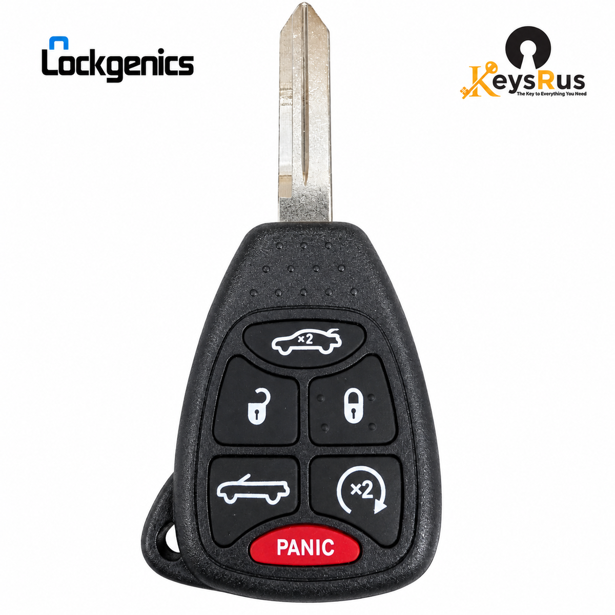 LockGenics Chrysler convertible key showing trunk, unlock, lock, convertible roof, remote start and panic buttons