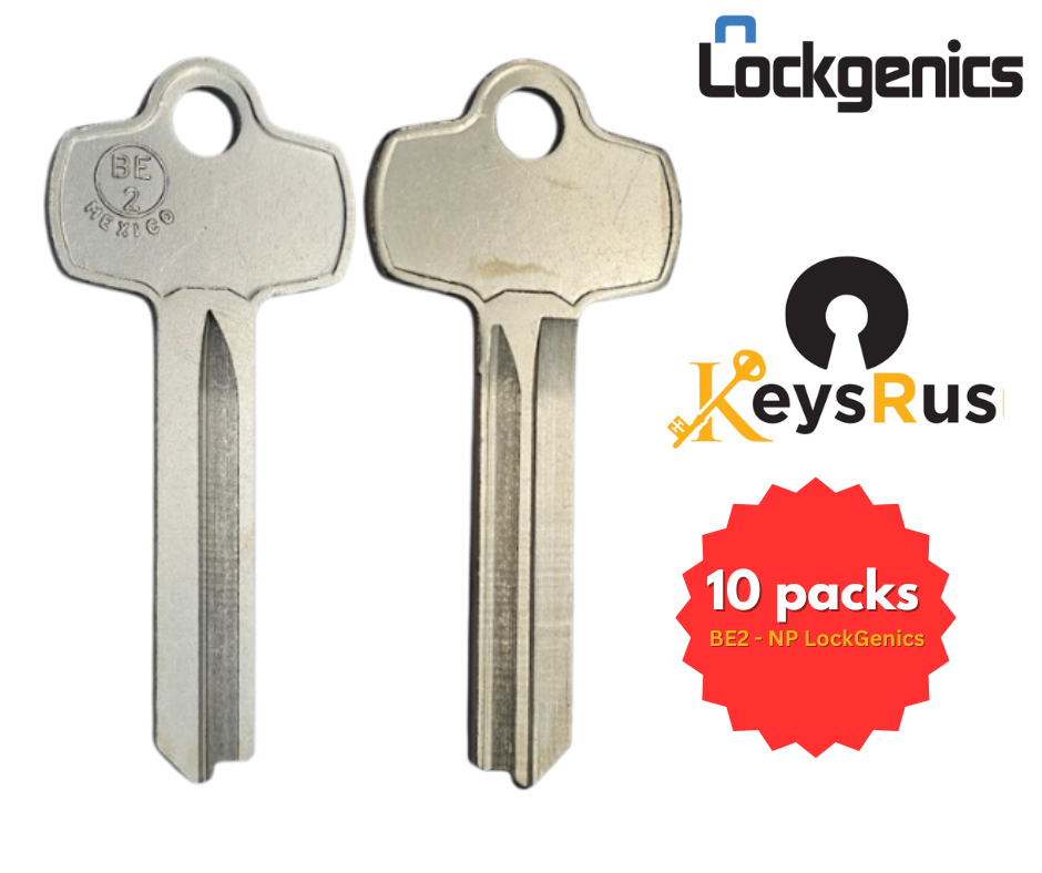 Lockgenics BE2-NP Key Blanks, 10-Pack, High-Quality Replacement Keys for Various Locks