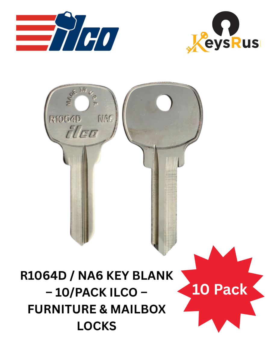 R1064D / NA6 Key Blank, 10 pack ILCO, Furniture & Mailbox Locks