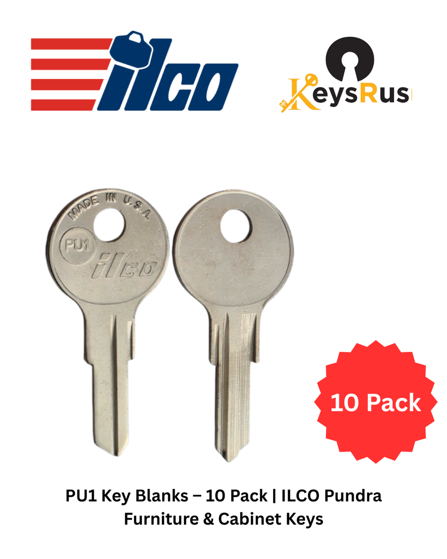 PU1 Key Blanks, 10 Pack, ILCO Pundra Furniture & Cabinet Keys