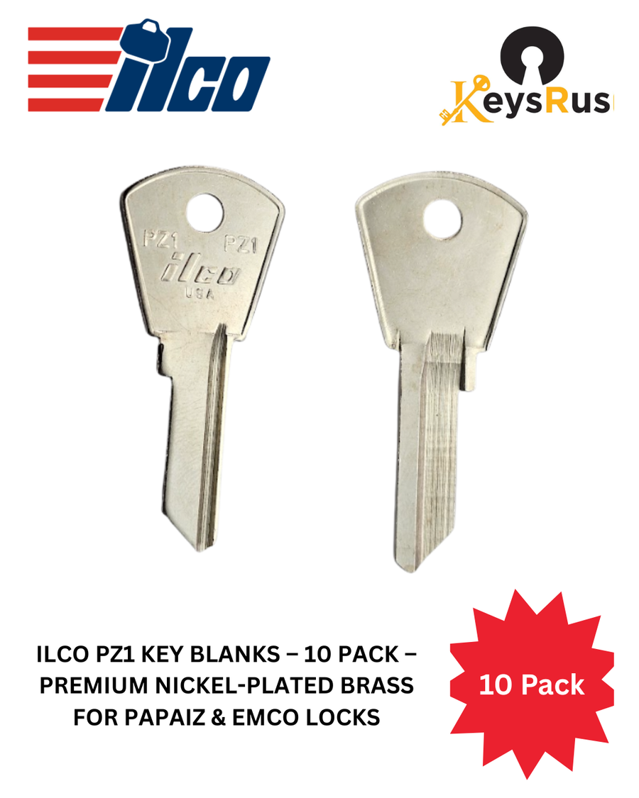 ILCO PZ1 Key Blanks, 10 Pack, Premium Nickel-Plated Brass for Papaiz & Emco Locks