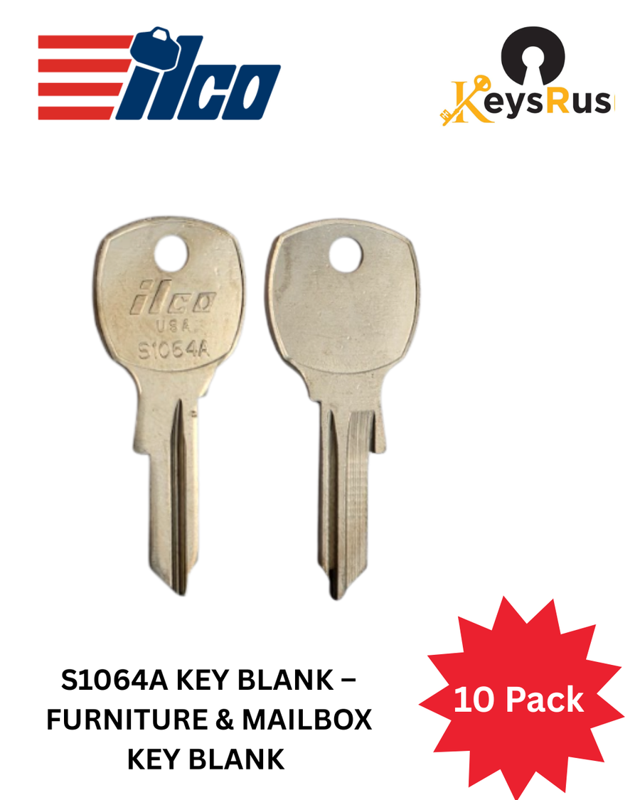 S1064A Key Blank, Furniture & Mailbox Key Blank, 10 pack ILCO, Durable Key Blanks for Secure Locking