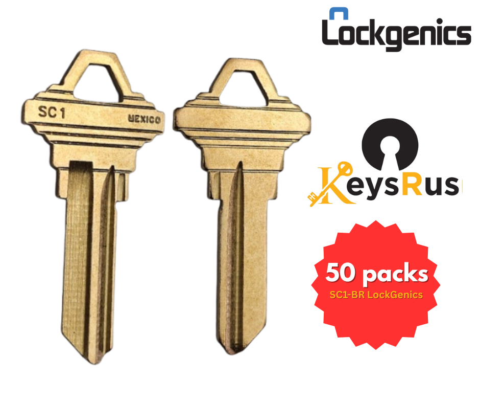 SC1-BR LockGenics Key Blanks – 50 Pack – High-Quality Brass 5-Pin Key Blanks for Residential & Commercial Locks (SC1 Keyway)