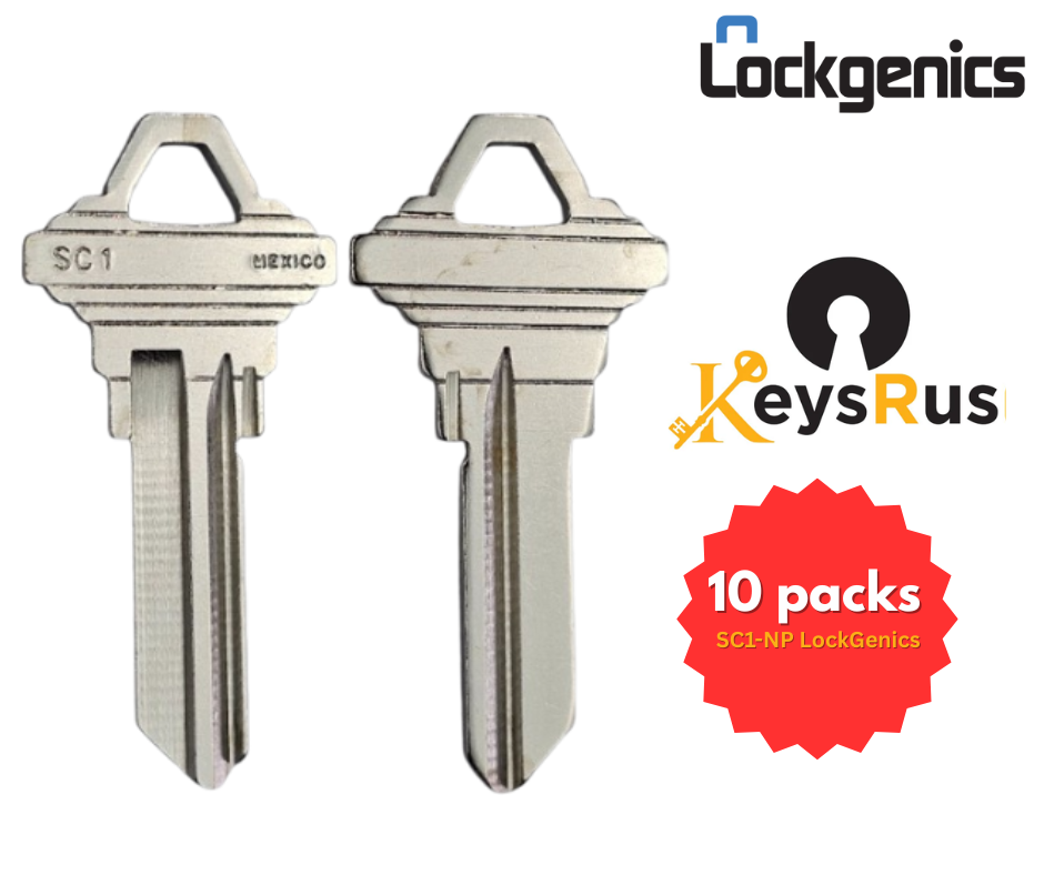 SC1-NP Key Blanks, 10-Pack, LOCKGENICS Nickel-Plated Brass 5-Pin Blanks for Schlage SC1 Keyway Locks