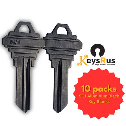 SC1 Aluminum Black Key Blanks – 5-Pin – 10 Pack – Durable Replacement Keys for Residential & Commercial Use