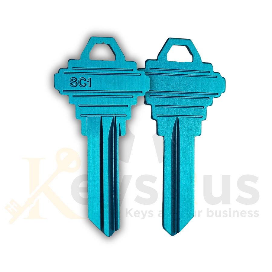 SC1 Aluminum Blue Key Blanks, 5-Pin, 10 Pack - Durable Replacement Keys for Residential & Commercial Use