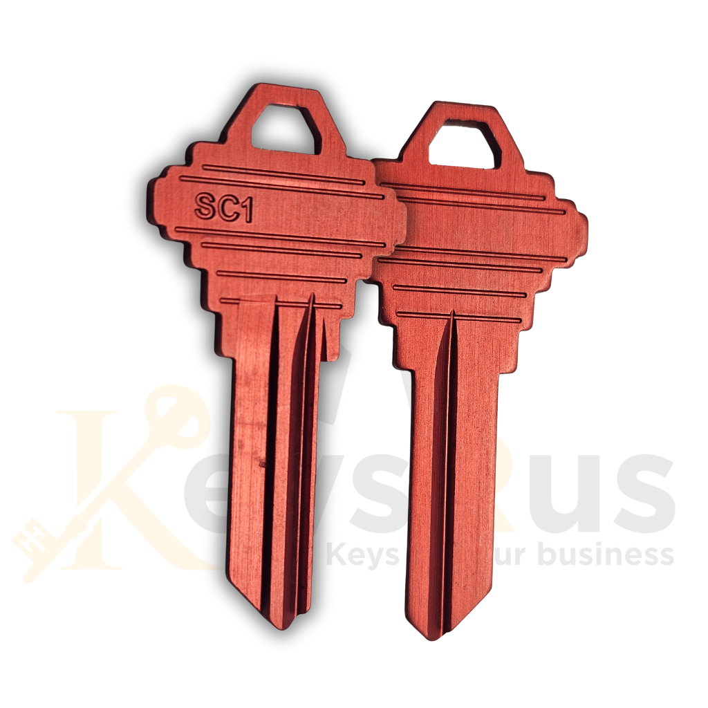 SC1 Aluminum RED Key Blanks – 5-Pin – Aluminum – C Section – 50 Pack – Uncut for Schlage Locks