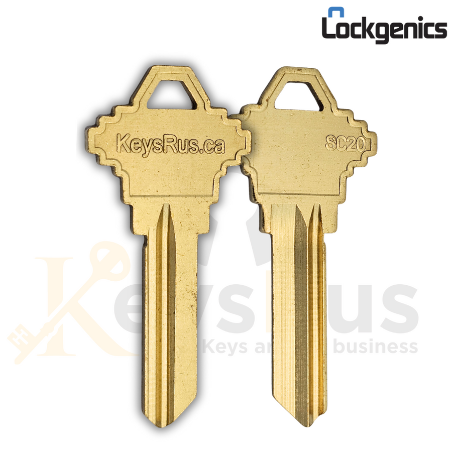 SC20-BR KEYSRUS Key Blanks, 6-Pin, Brass, L Section, 10 Pack, Uncut for Schlage-Compatible Secure Locks