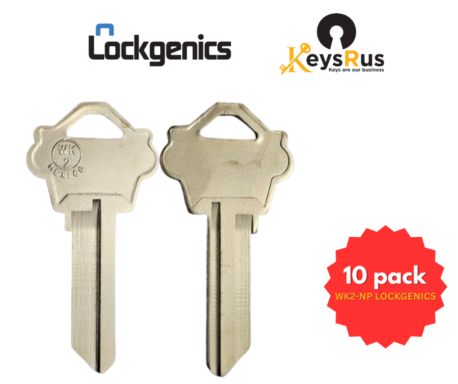 WK2 NP Key Blanks, 10 Pack and 50 Pack, LockGenics, Weslock / 1175N (Nickel-Plated Brass)