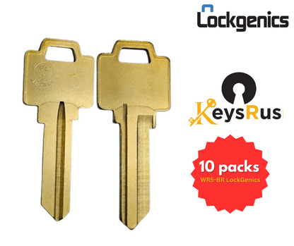 WR5-BR Key Blanks, 10 / 50 Pack, LOCKGENICS Solid Brass Key Blanks for Weiser WR5 Keyway