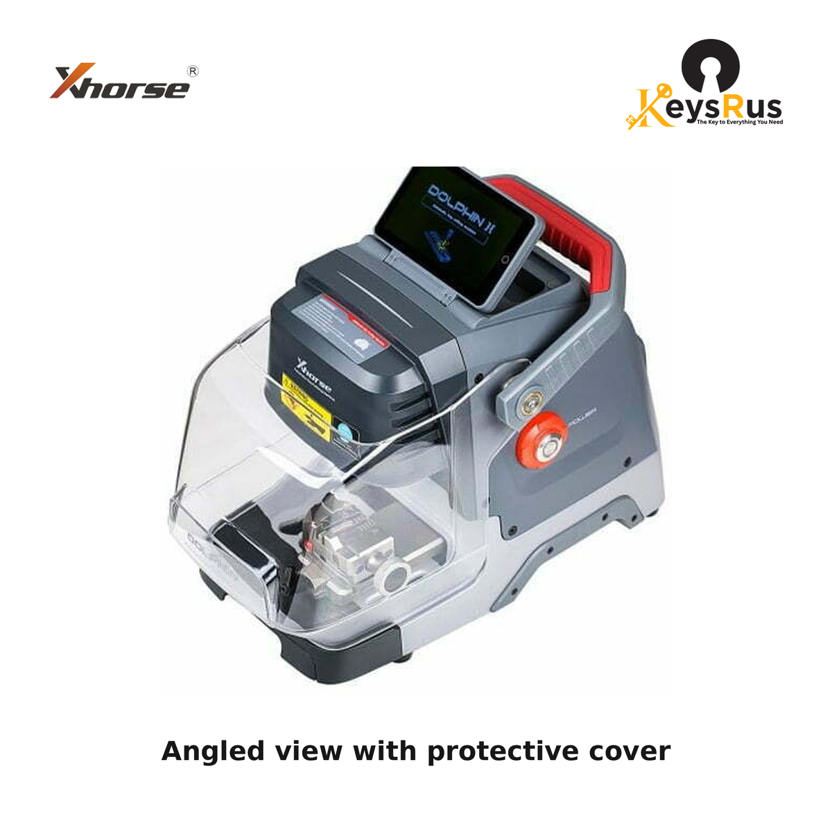 Xhorse Dolphin II XP-005L Automatic Key Cutting Machine with Battery — angled view with protective cover