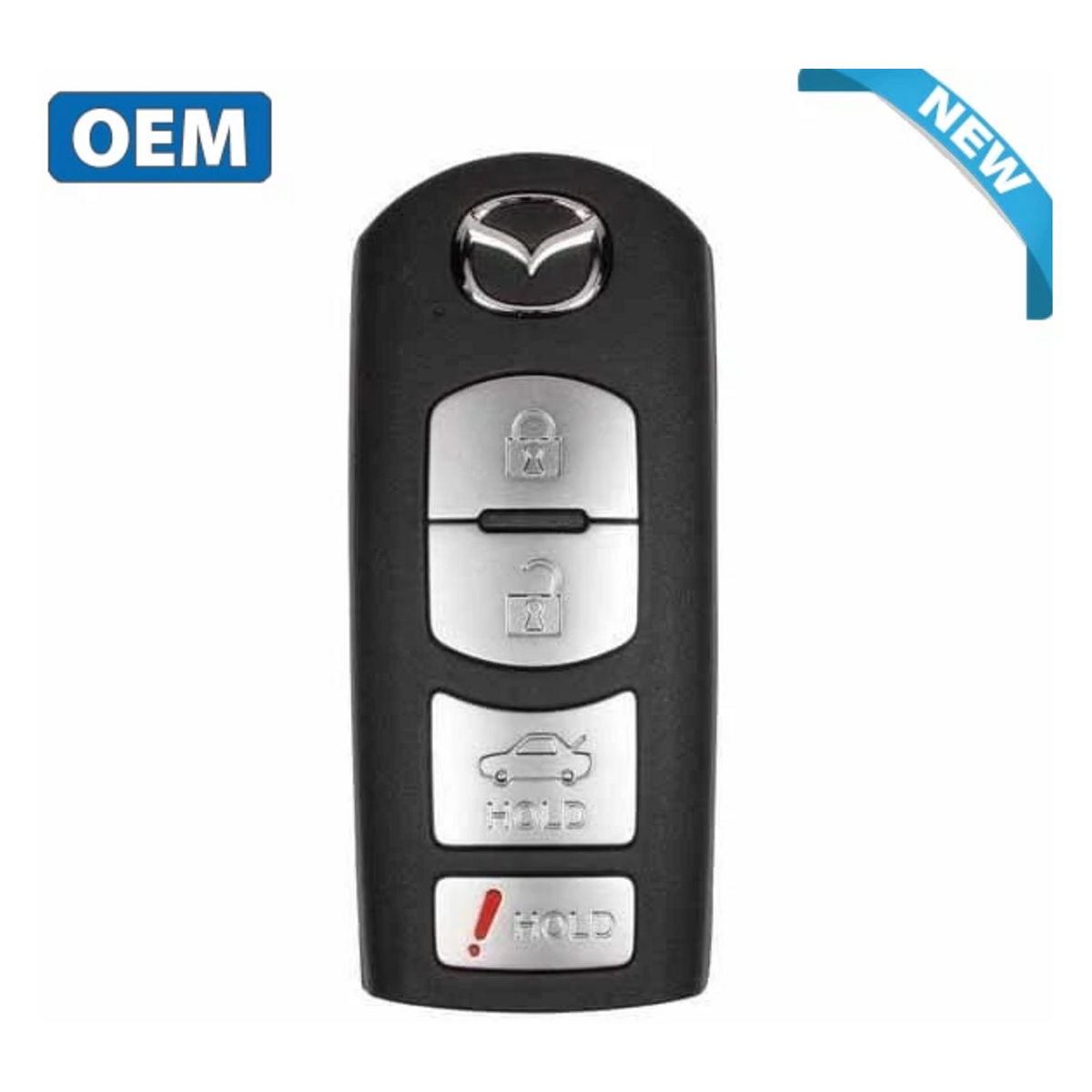 2018, 2019 Mazda 4-Button OEM Smart Key Remote, FCC ID: WAZSKE13D02 / PN: GJY9-67-5DY, Includes Emergency Key