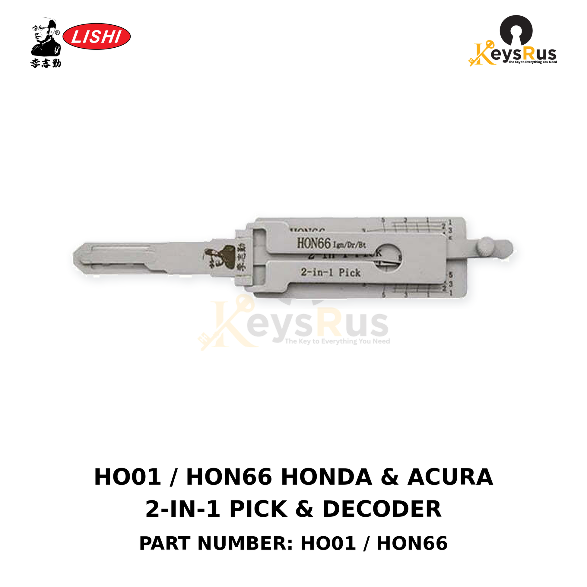 Original Lishi HO01 / HON66 Honda and Acura HO01/HON66 high-security door and trunk applications; current notes exclude ignition use 2-in-1 lock pick and decoder, Keysrus